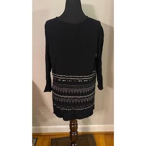 Nino Wong of California Vintage Black Tunic Geometric Pattern Long Sleeve Medium